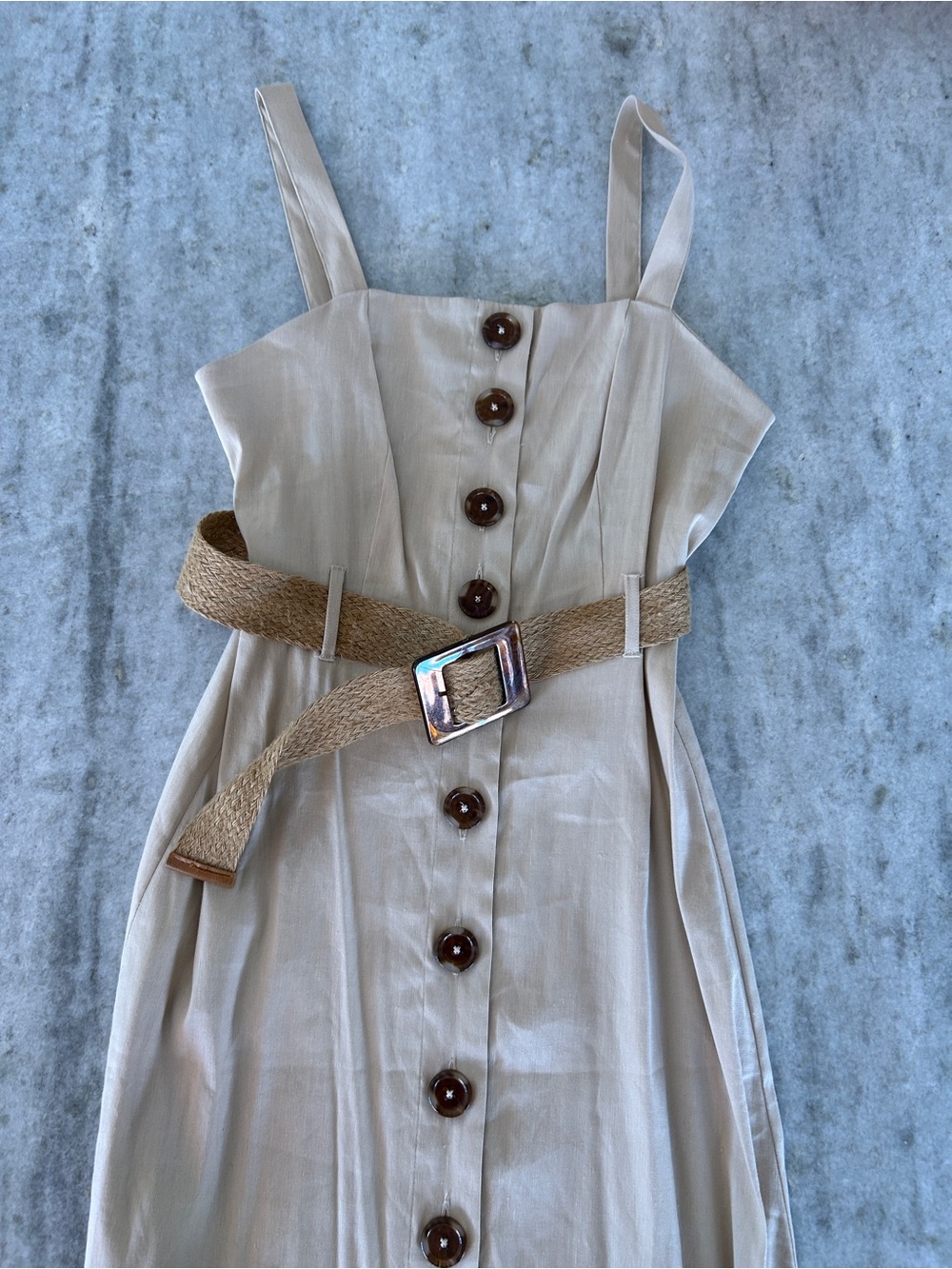 Forever 21 Contemporary Beige/Tan Button-Front Sundress with Woven Belt Size S - Picture 2 of 9